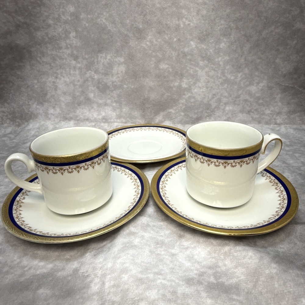 Tirschenreuth Bavaria Demitasse‎ Cup & Saucer Cobalt Blue Gold Germany VTG